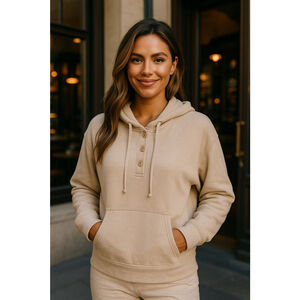 Aerie Cotton Pullover Hoodie Buttery Soft Beige Cozy Relaxed Autumn Minimal Boho